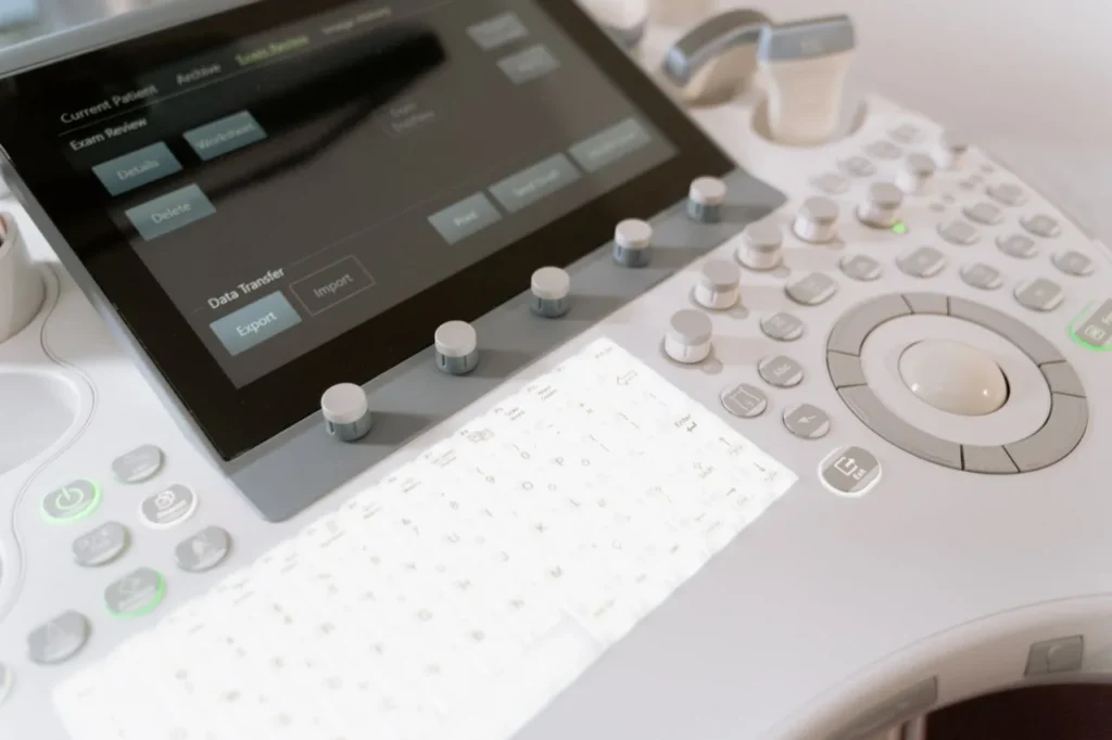 Control panel of the Voluson E10 ultrasound machine